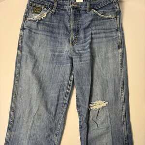 Vintage Cinch Distressed Blue Jeans, Straight Leg Western Denim 34x38